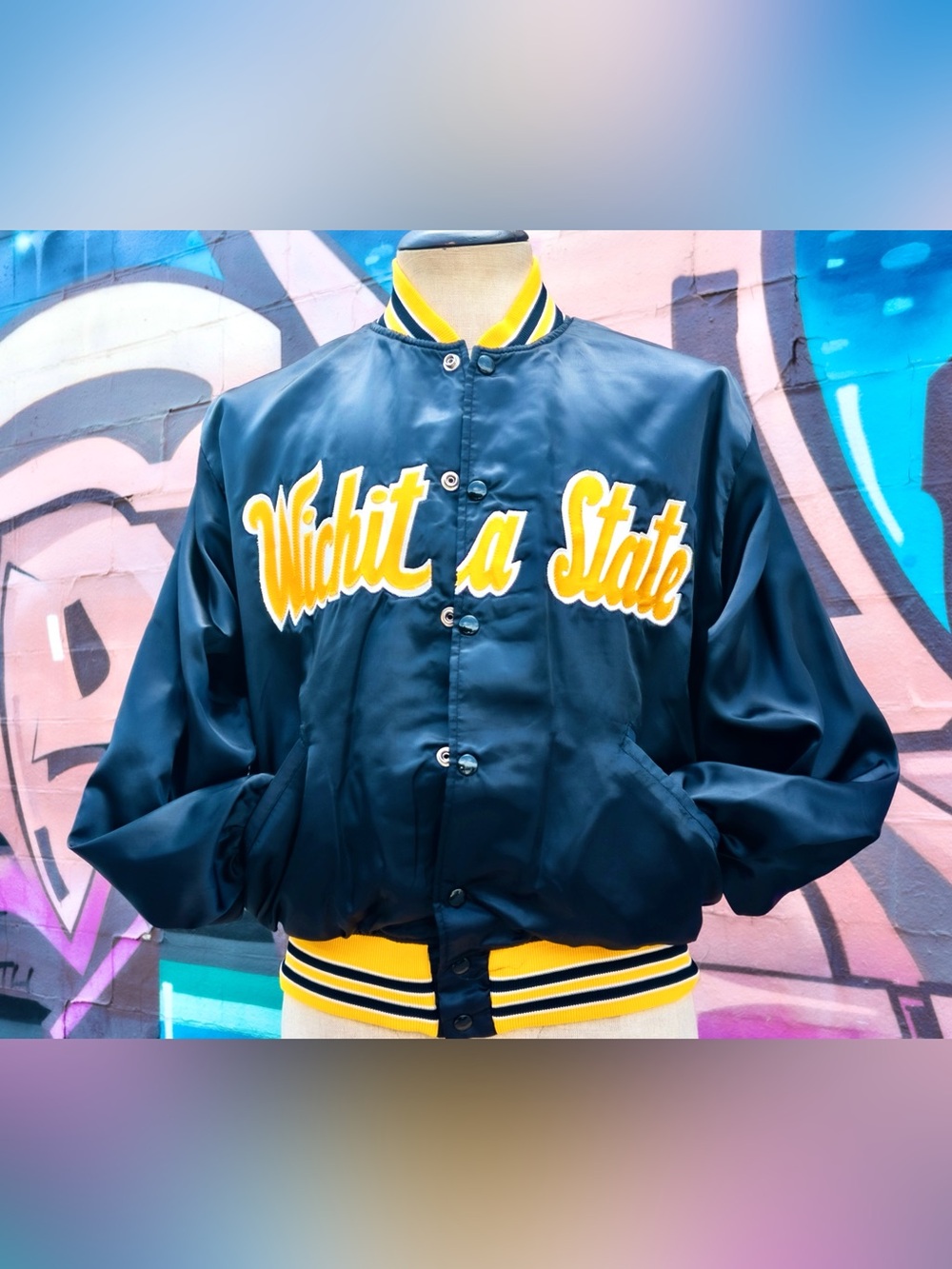 WICHITA STATE Vintage Bomber Jacket size Large | Black/Yellow